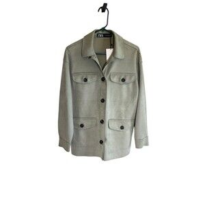 NWT Zara Women Ladies Faux Suede  Jacket Lightweight Coat Pockets Oversized XS